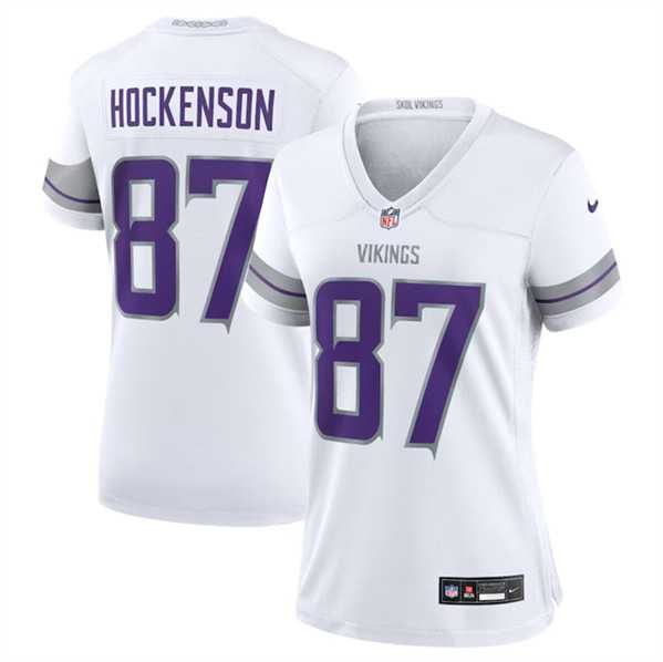 Womens Minnesota Vikings #87 T.J. Hockenson White Winter Warrior Limited Football Stitched Jersey Dzhi->women nfl jersey->Women Jersey